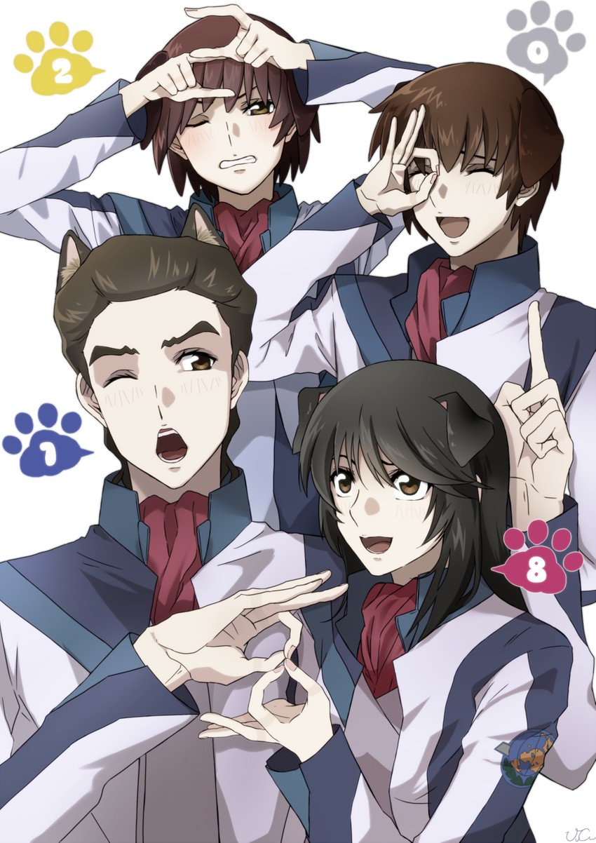 nishio rina, tatekami seri, nishio akira, and douma hiroto (soukyuu no fafner) drawn by uc_(8rk3)