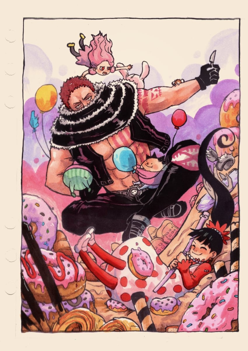 charlotte katakuri, charlotte flampe, charlotte anana, charlotte dragee, and charlotte dolce (one piece) drawn by attyrocious