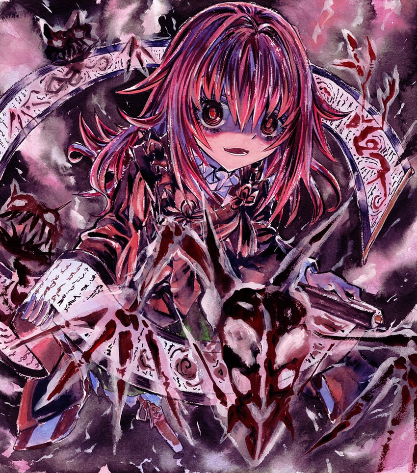 motoori kosuzu and oni of the night parade scroll (touhou and 1 more) drawn by kabaji