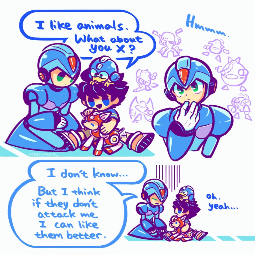 x, mega man, rush, beat, eddie, and 7 more (mega man and 2 more) drawn by laser-lance