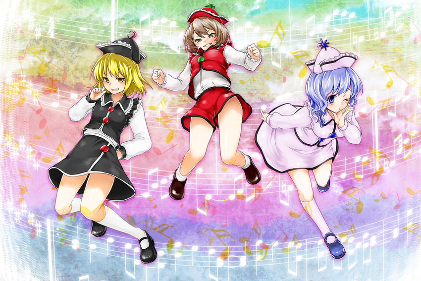 lunasa prismriver, merlin prismriver, and lyrica prismriver (touhou) drawn by monrooru