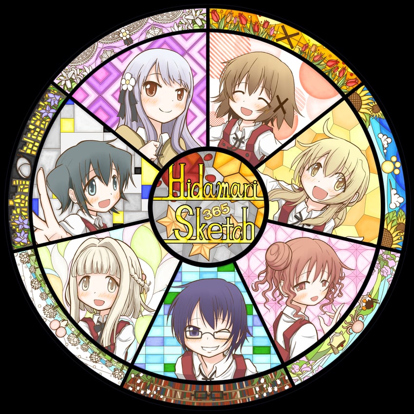yuno, miyako, hiro, sae, nazuna, and 1 more (hidamari sketch) drawn by ado_n