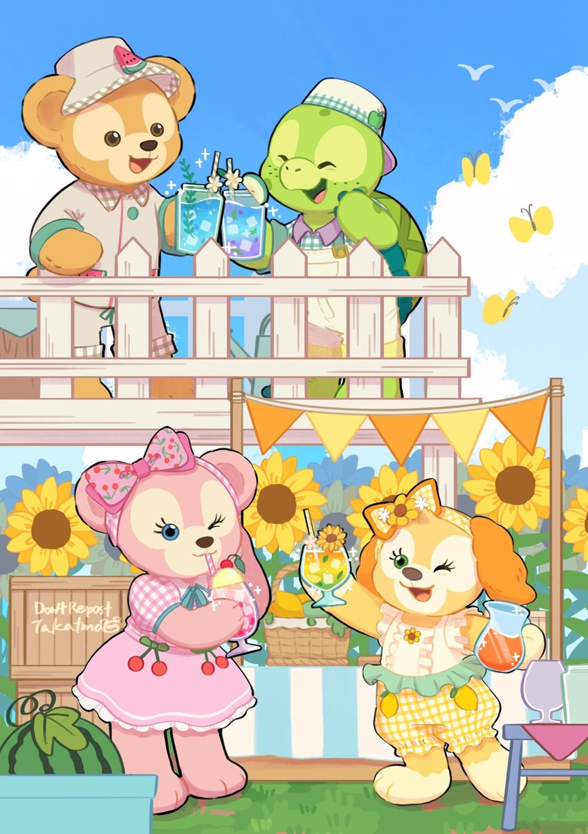 duffy the disney bear, shelliemay, cookieann, and olu mel (duffy and friends) drawn by takatmaorange