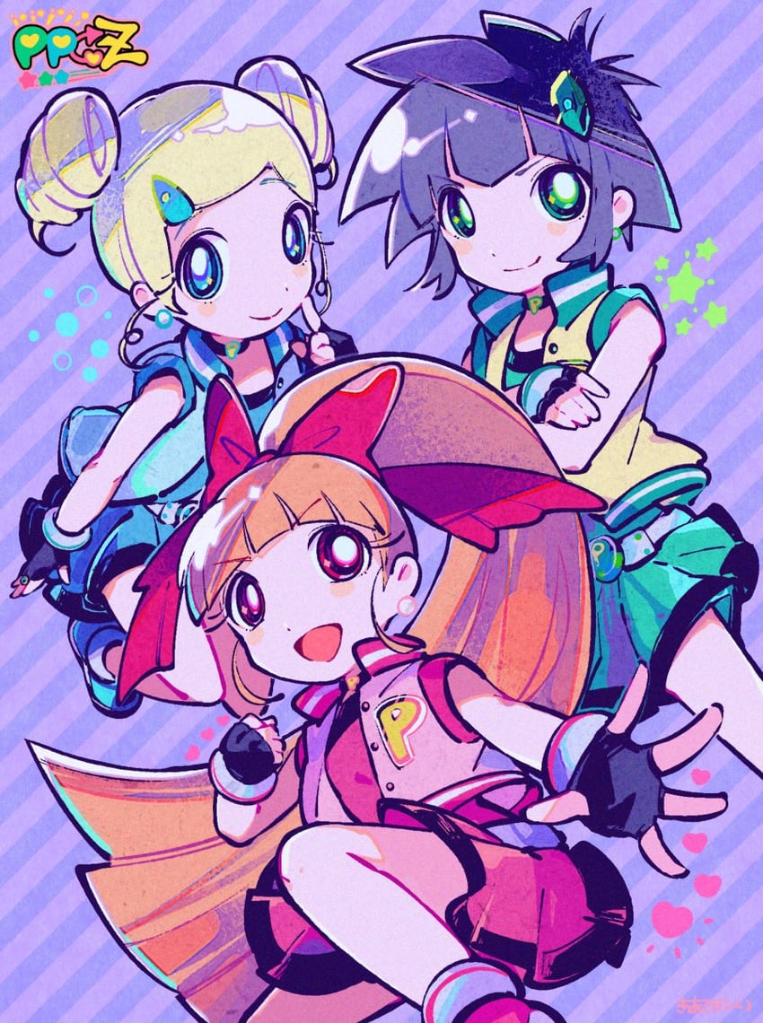 akazutsumi momoko, matsubara kaoru, goutokuji miyako, hyper blossom, powered buttercup, and 1 more (powerpuff girls z) drawn by kiato