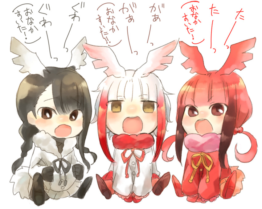 japanese crested ibis, scarlet ibis, and black-headed ibis (kemono friends) drawn by moeki_(moeki0329)