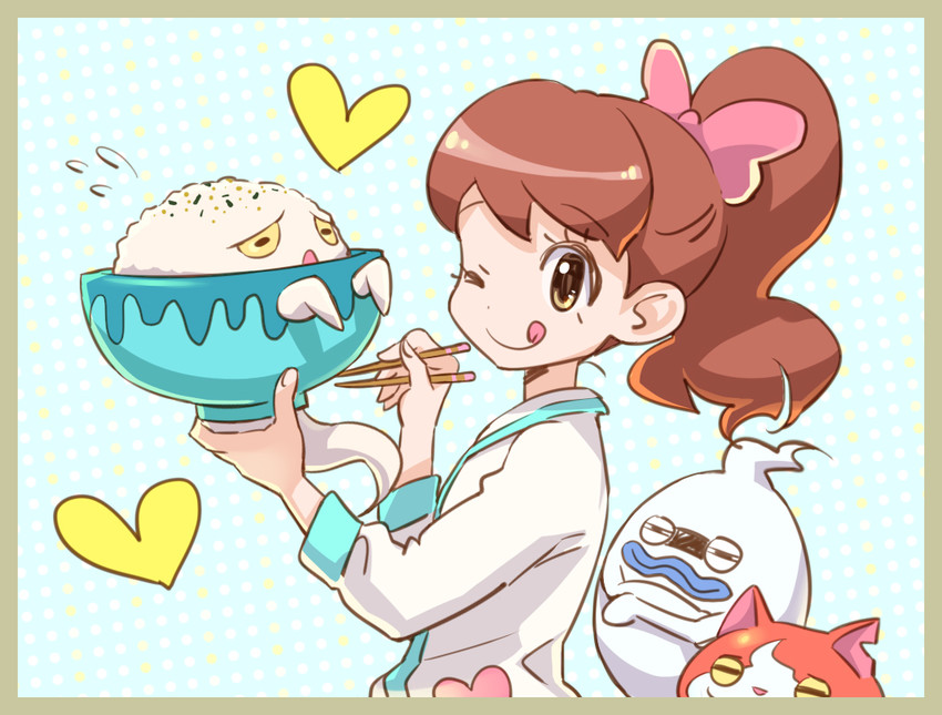 jibanyan, whisper, kodama fumika, and urayameshi (youkai watch and 1 more) drawn by jjjjjj