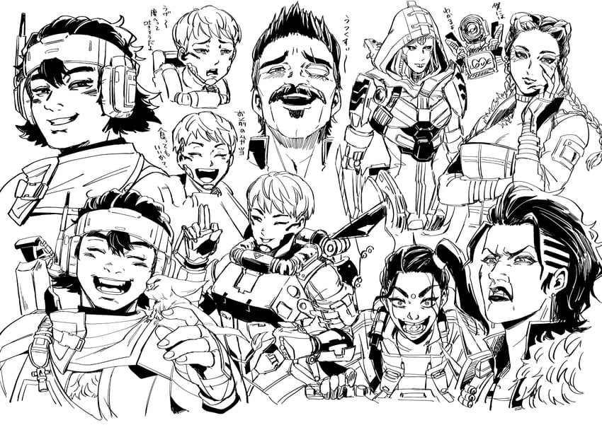 valkyrie, loba, ash, pathfinder, rampart, and 4 more (apex legends) drawn by itsuko_(2jdayo)