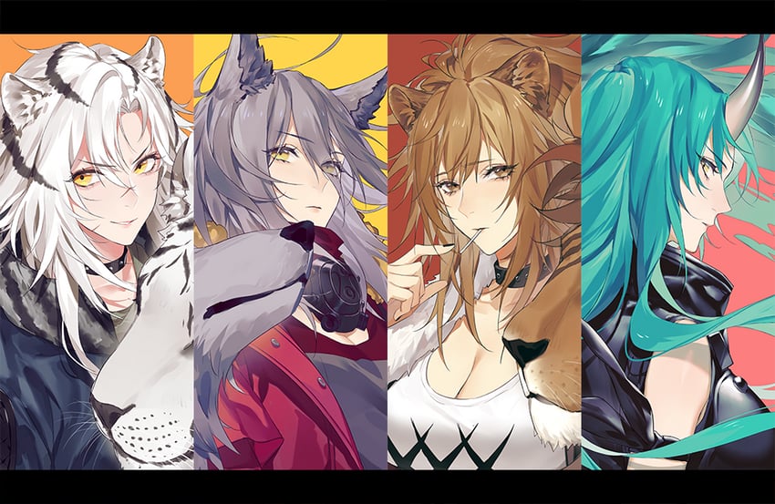 hoshiguma, siege, projekt red, and indra (arknights) drawn by reloon