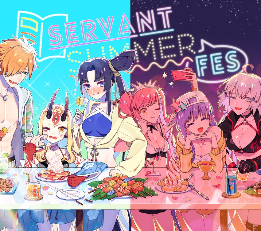 jeanne d'arc alter, bb, ibaraki douji, ushiwakamaru, medb, and 1 more (fate and 1 more) drawn by puteru