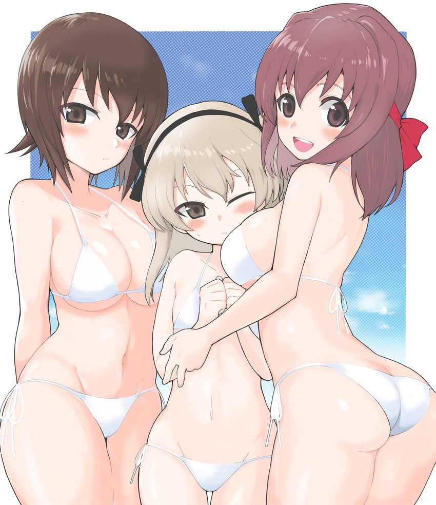nishizumi maho, shimada arisu, and kondou taeko (girls und panzer) drawn by yabai_gorilla