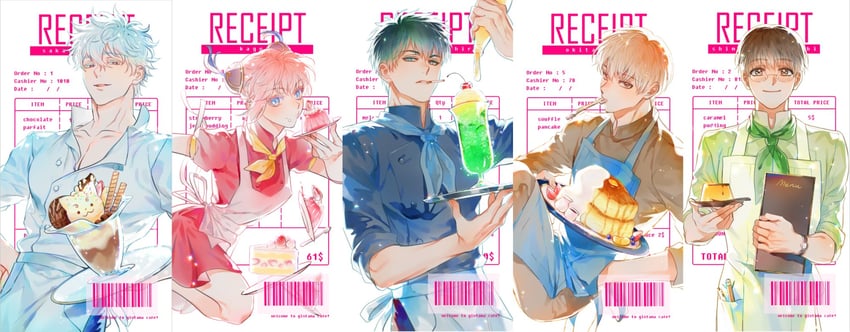 sakata gintoki, kagura, okita sougo, hijikata toushirou, and shimura shinpachi (gintama) drawn by dandalian