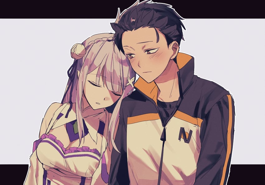 emilia and natsuki subaru (re:zero kara hajimeru isekai seikatsu) drawn by kkoo7