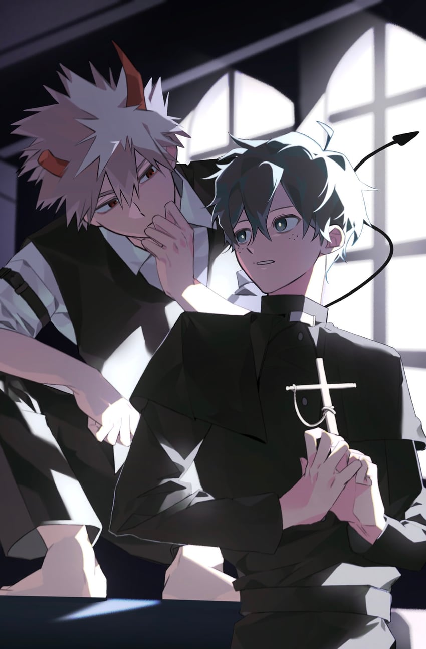 midoriya izuku and bakugou katsuki (boku no hero academia) drawn by kmm_d