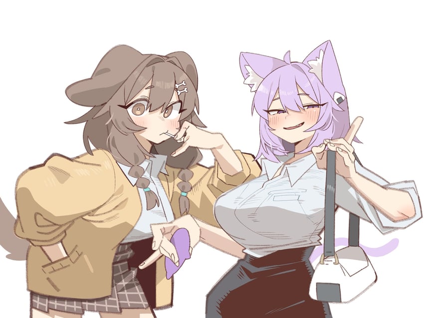 nekomata okayu and inugami korone (hololive) drawn by cocomayo29_(tomato)