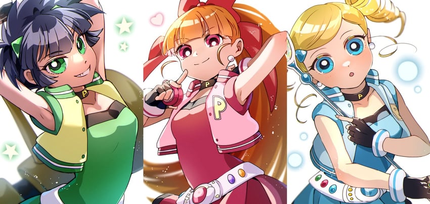 akazutsumi momoko, matsubara kaoru, goutokuji miyako, hyper blossom, powered buttercup, and 1 more (powerpuff girls z) drawn by aitommylove