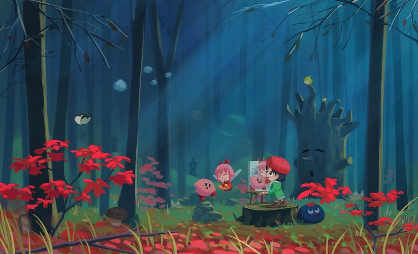 kirby, adeleine, ribbon, gooey, whispy woods, and 7 more (kirby and 2 more) drawn by suyasuyabi