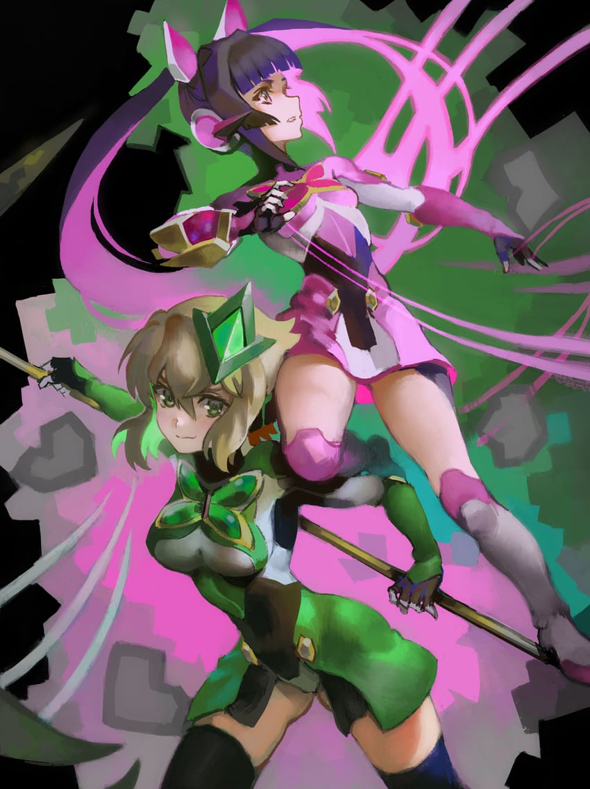akatsuki kirika and tsukuyomi shirabe (senki zesshou symphogear) drawn by visqi
