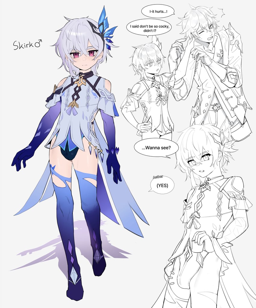 tartaglia and skirk (genshin impact) drawn by bana_gameg