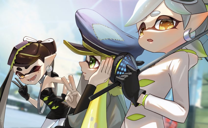 inkling player character, inkling girl, agent 3, callie, captain 3, and 1 more (splatoon and 1 more) drawn by takkun0926