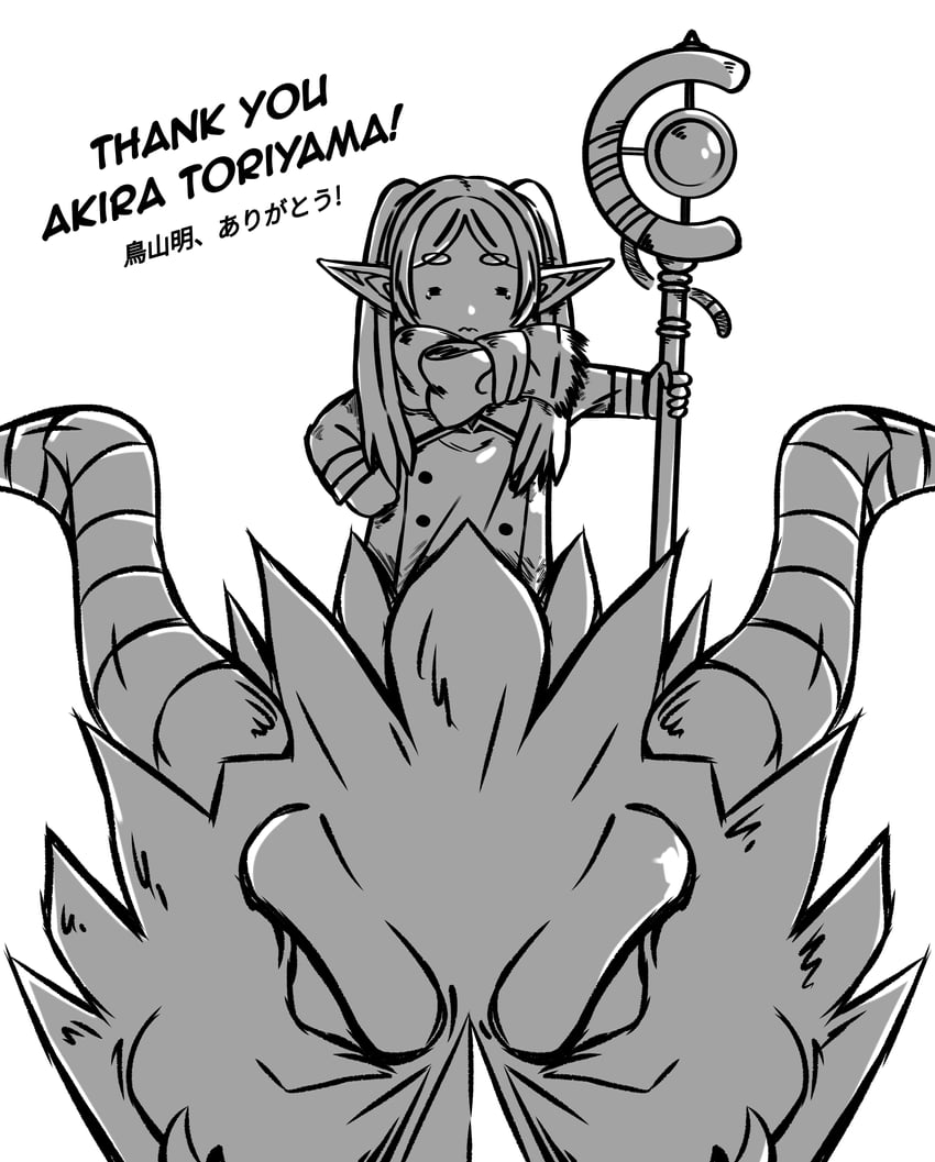 frieren, shenron, and toriyama akira (dragon ball and 2 more) drawn by basedlida