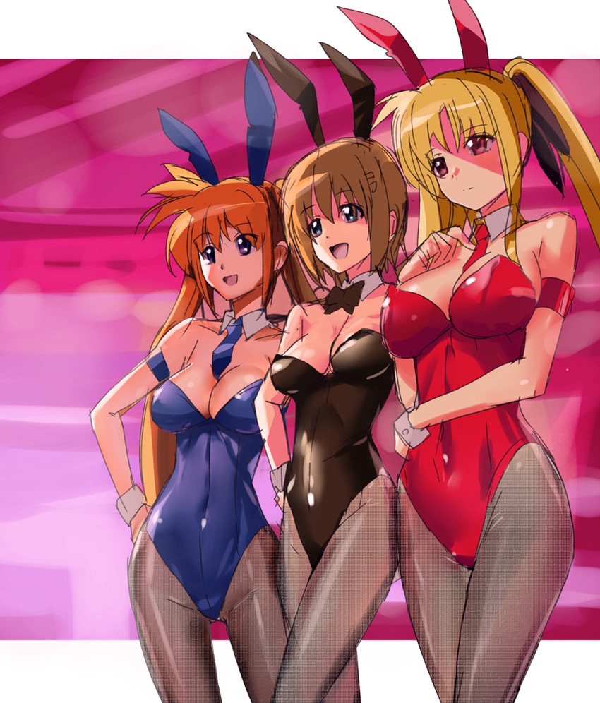 fate testarossa, takamachi nanoha, and yagami hayate (lyrical nanoha and 1 more) drawn by makacoon