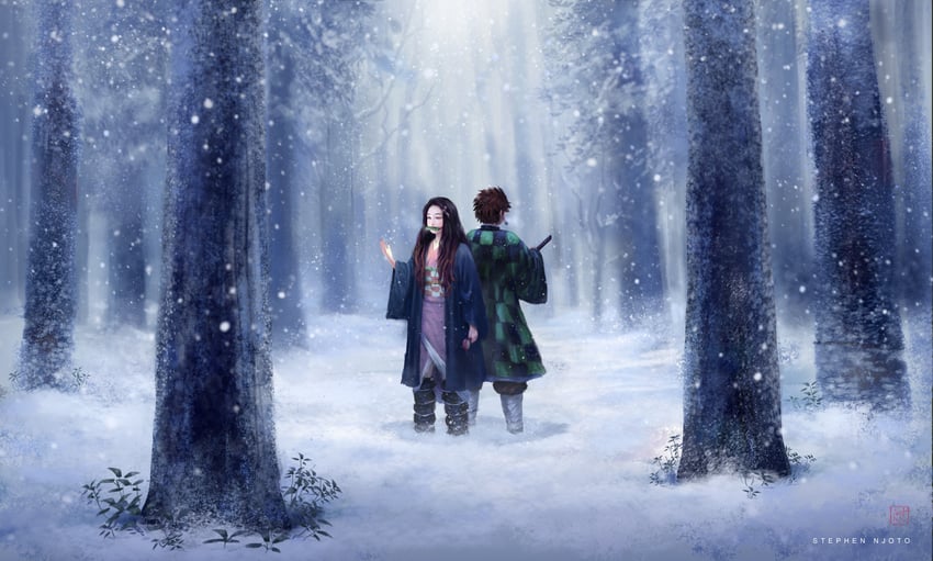 kamado nezuko and kamado tanjirou (kimetsu no yaiba) drawn by stephen_njoto