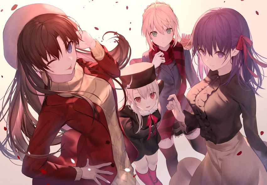 artoria pendragon, saber, tohsaka rin, illyasviel von einzbern, and matou sakura (fate and 1 more) drawn by mashima_saki_(mashimasa)