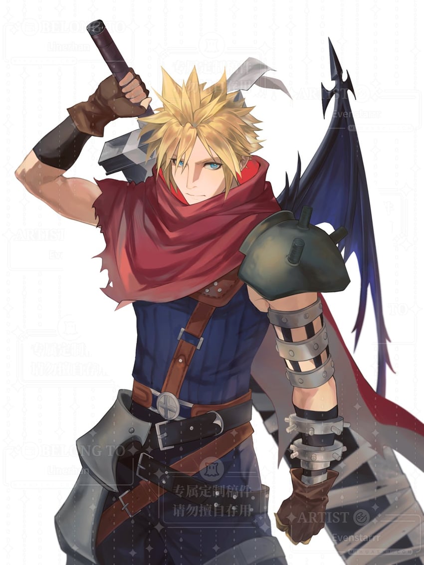 cloud strife (final fantasy and 2 more) drawn by linerhan