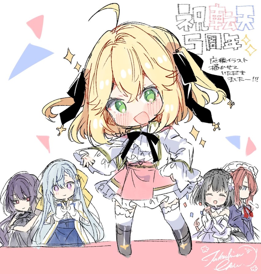 anisphia wynn palettia, euphyllia magenta, lainie cyan, ilia coral, and tilty claret (tensei oujo to tensai reijou no mahou kakumei) drawn by takeshima_eku