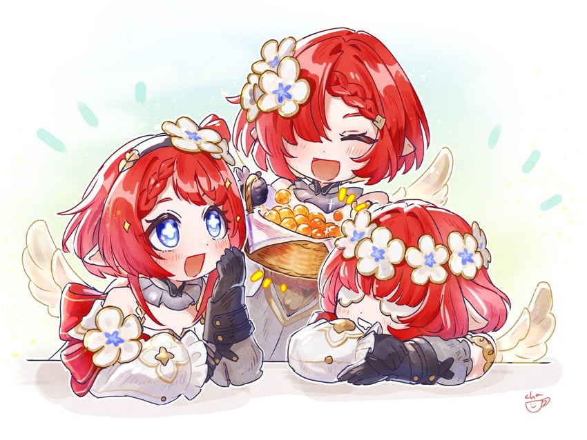 tribbie, trianne, and trinnon (honkai and 1 more) drawn by okoucha5959