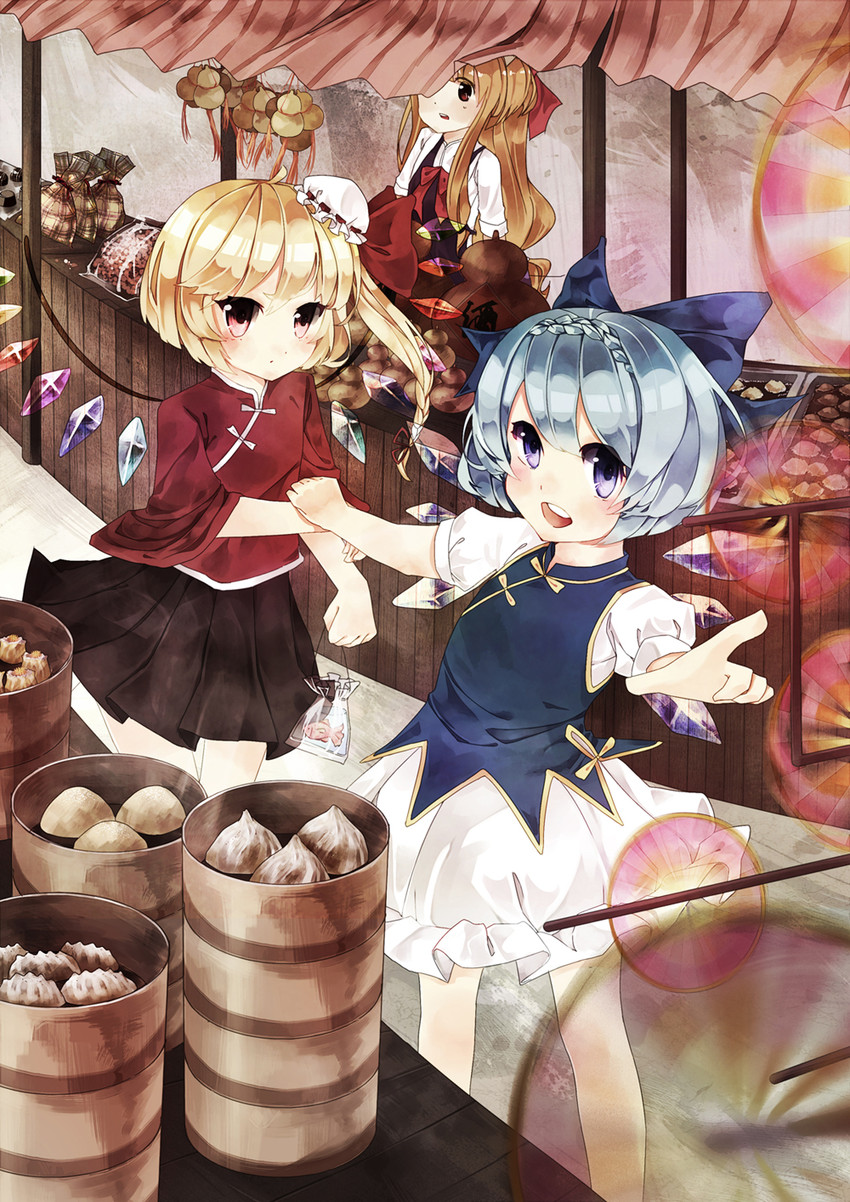 flandre scarlet, cirno, and ibuki suika (touhou) drawn by anna_(avona)