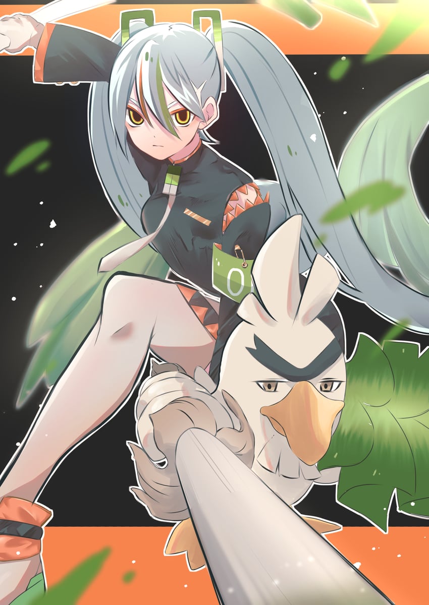 hatsune miku, sirfetch'd, and fighting miku (pokemon and 2 more) drawn by kotomine_hisui