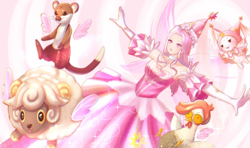 nikki, momo, enchanted encounter, beretsant, and suspenders weasel (nikki and 1 more) drawn by sarah_ang