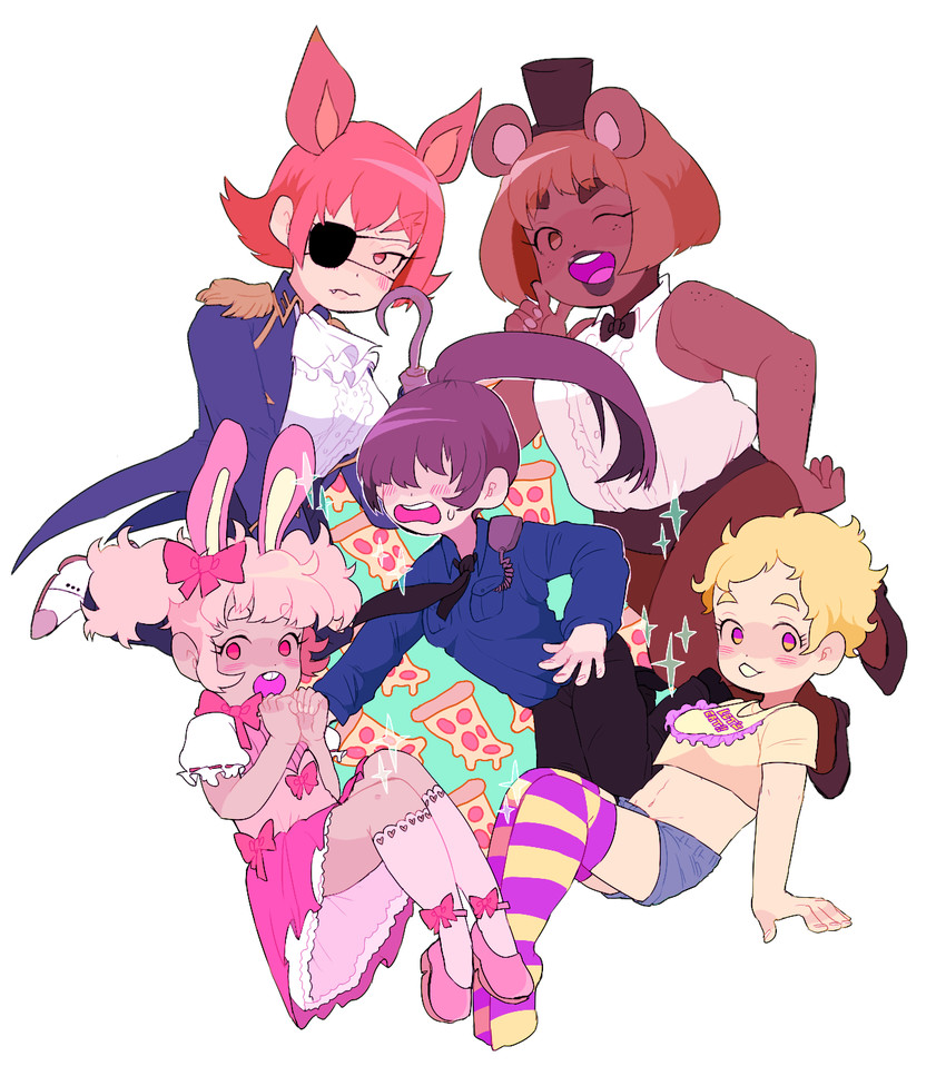 freddy fazbear, chica, bonnie, foxy, and mike schmidt (five nights at freddy's and 1 more) drawn by tokimekiwaku