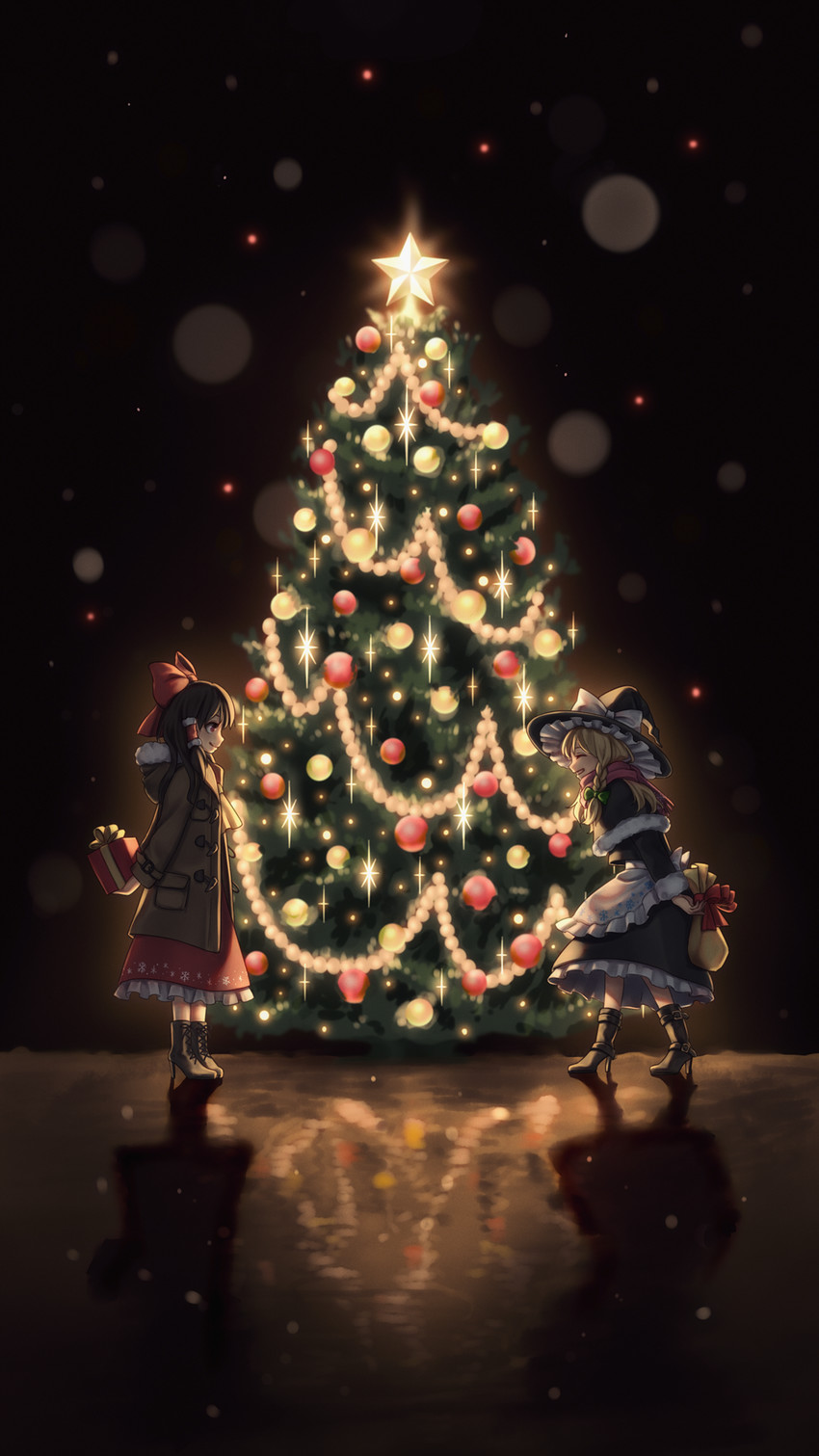 hakurei reimu and kirisame marisa (touhou) drawn by torinari_(dtvisu)