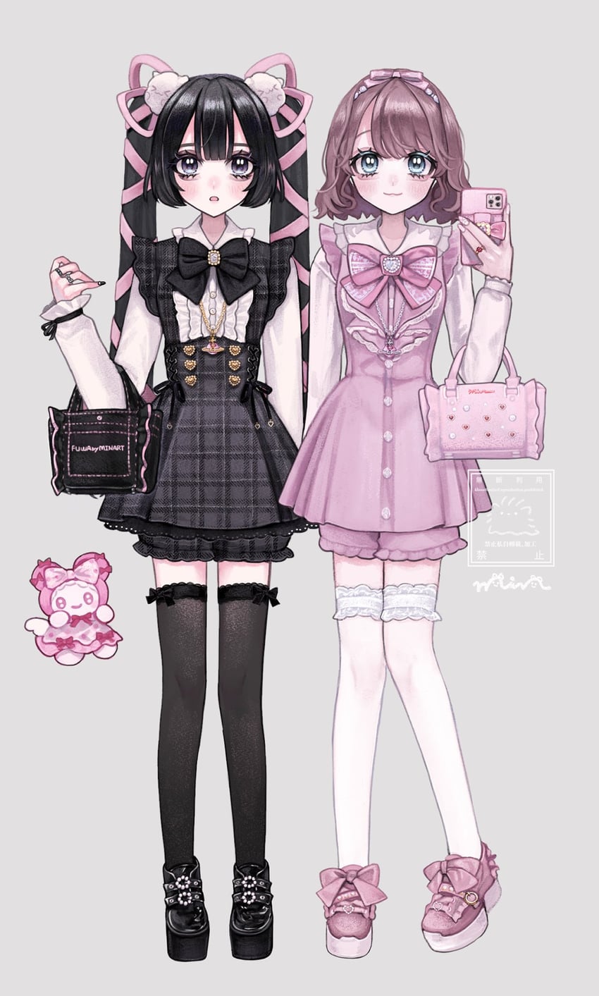 akiyama syu and amanogawa himeno (original) drawn by min_(mts2314)