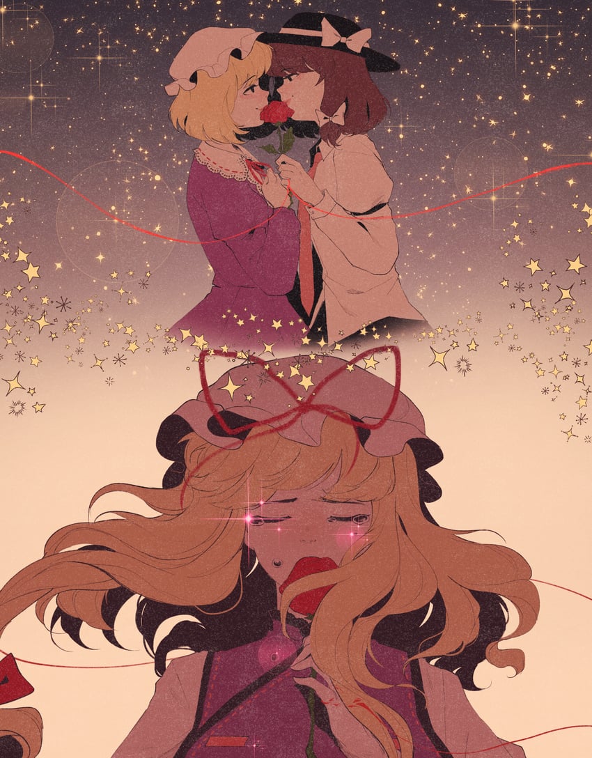 yakumo yukari, usami renko, and maribel hearn (touhou) drawn by pixie_(milkywaypixies)