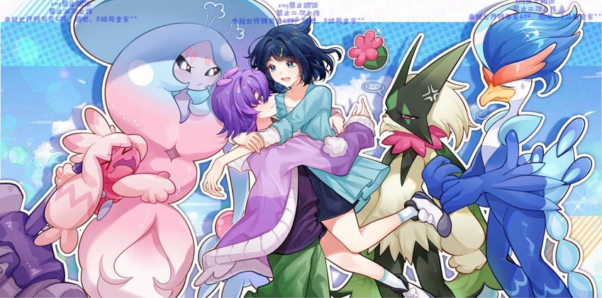 liko, meowscarada, hatterene, dot, tinkaton, and 1 more (pokemon and 1 more) drawn by suzie_rin