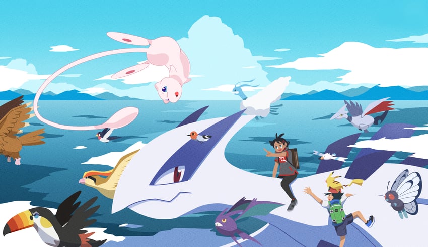 pikachu, ash ketchum, mew, goh, altaria, and 10 more (pokemon and 1 more) drawn by yutori3218