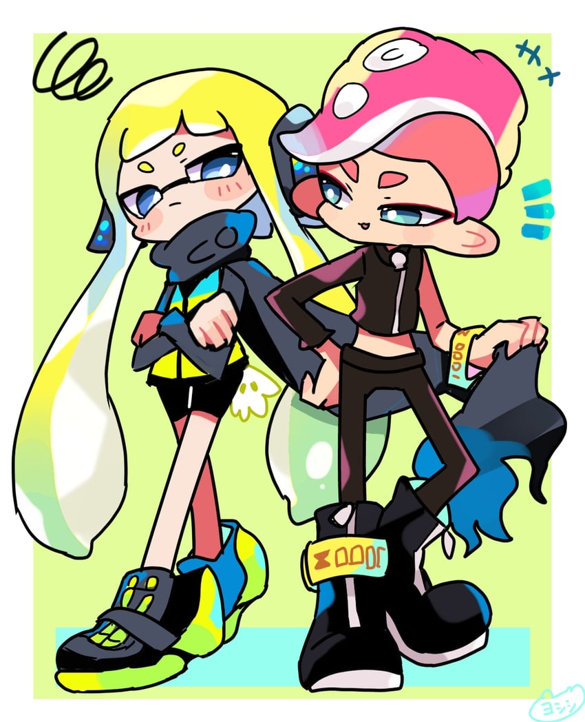 inkling player character, inkling girl, octoling player character, agent 8, octoling boy, and 1 more (splatoon and 2 more) drawn by yoshishi_(yosisitoho)