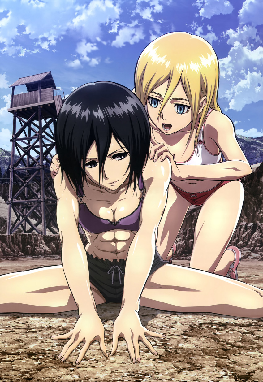 mikasa ackerman and krista lenz (shingeki no kyojin and 1 more)