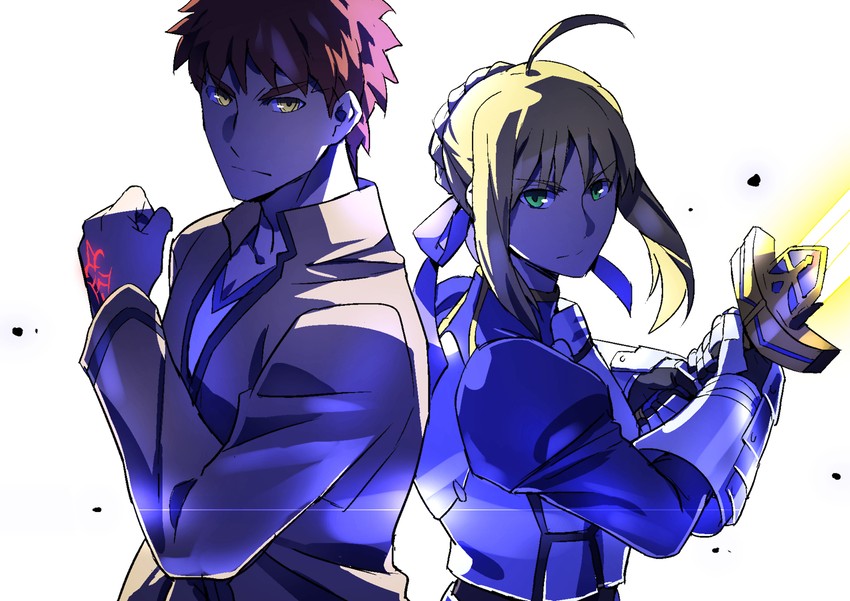 artoria pendragon, saber, and emiya shirou (fate and 1 more) drawn by kon_manatsu