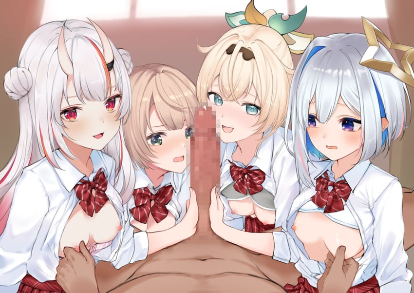 amane kanata, nakiri ayame, kazama iroha, and shigure ui (hololive and 1 more) drawn by purelove_acc