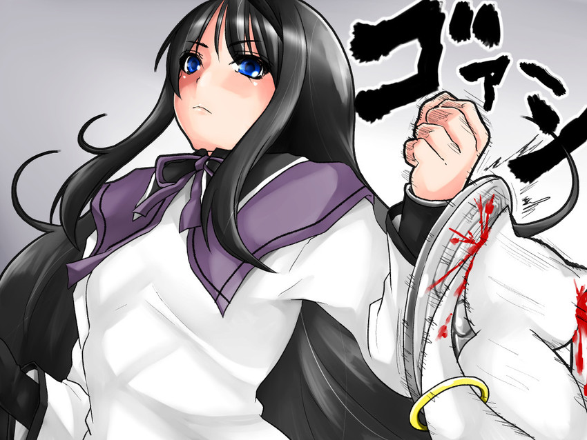 akemi homura and kyubey (mahou shoujo madoka magica) drawn by isna_(footprintsofisna)