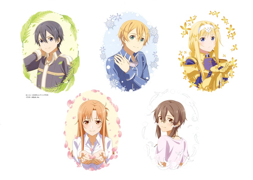 asuna, kirito, sinon, alice zuberg, and eugeo (sword art online and 1 more) drawn by aquastar_inc.