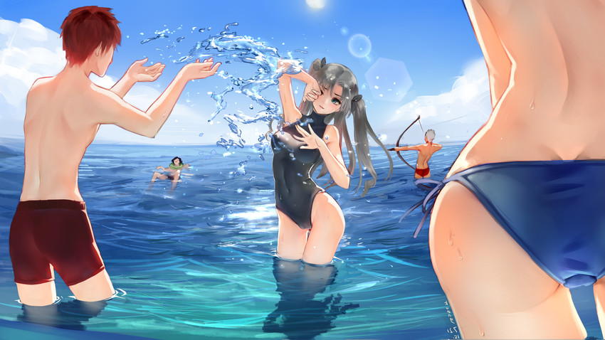 artoria pendragon, saber, tohsaka rin, emiya shirou, archer, and 1 more (fate and 1 more) drawn by kamachi_kamachi-ko