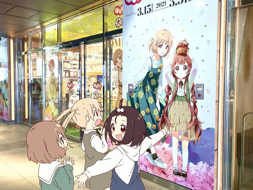 akaza akari, oomuro sakurako, oomuro hanako, oomuro nadeshiko, takasaki misaki, and 2 more (yuruyuri and 1 more) drawn by namori