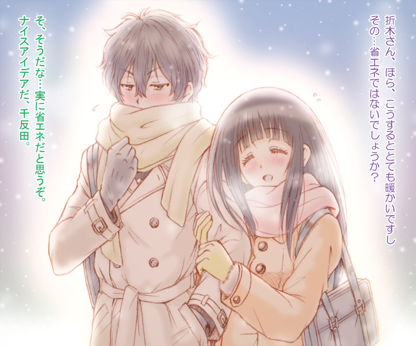 chitanda eru and oreki houtarou (hyouka) drawn by bluez