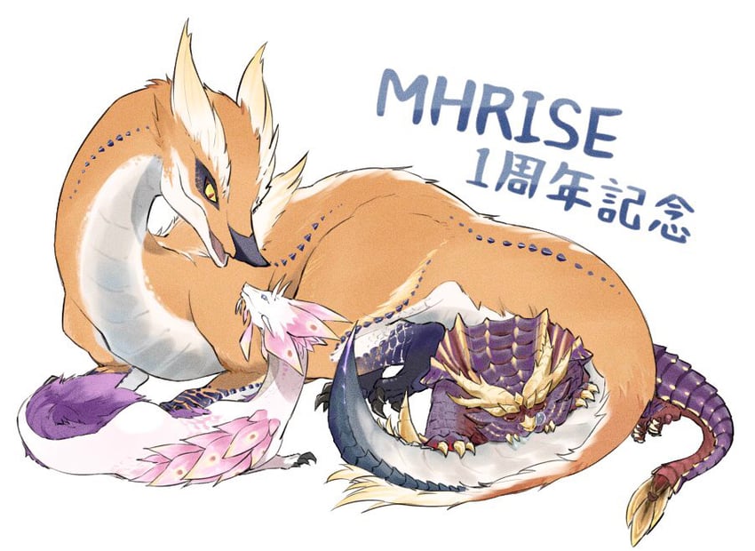 mizutsune, magnamalo, and great izuchi (monster hunter and 1 more) drawn by taneimo_drop
