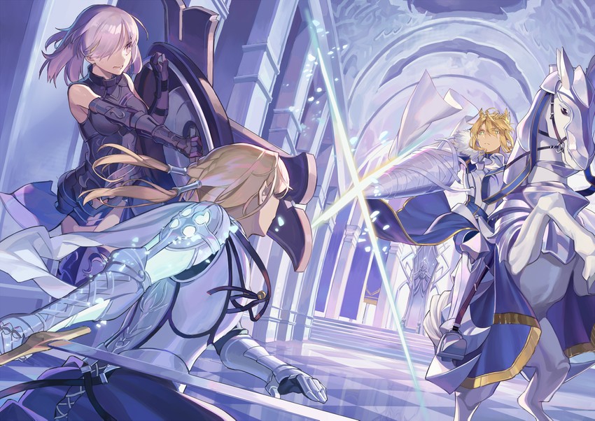 artoria pendragon, mash kyrielight, bedivere, lion king, and dun stallion (fate and 1 more) drawn by bianyuanqishi